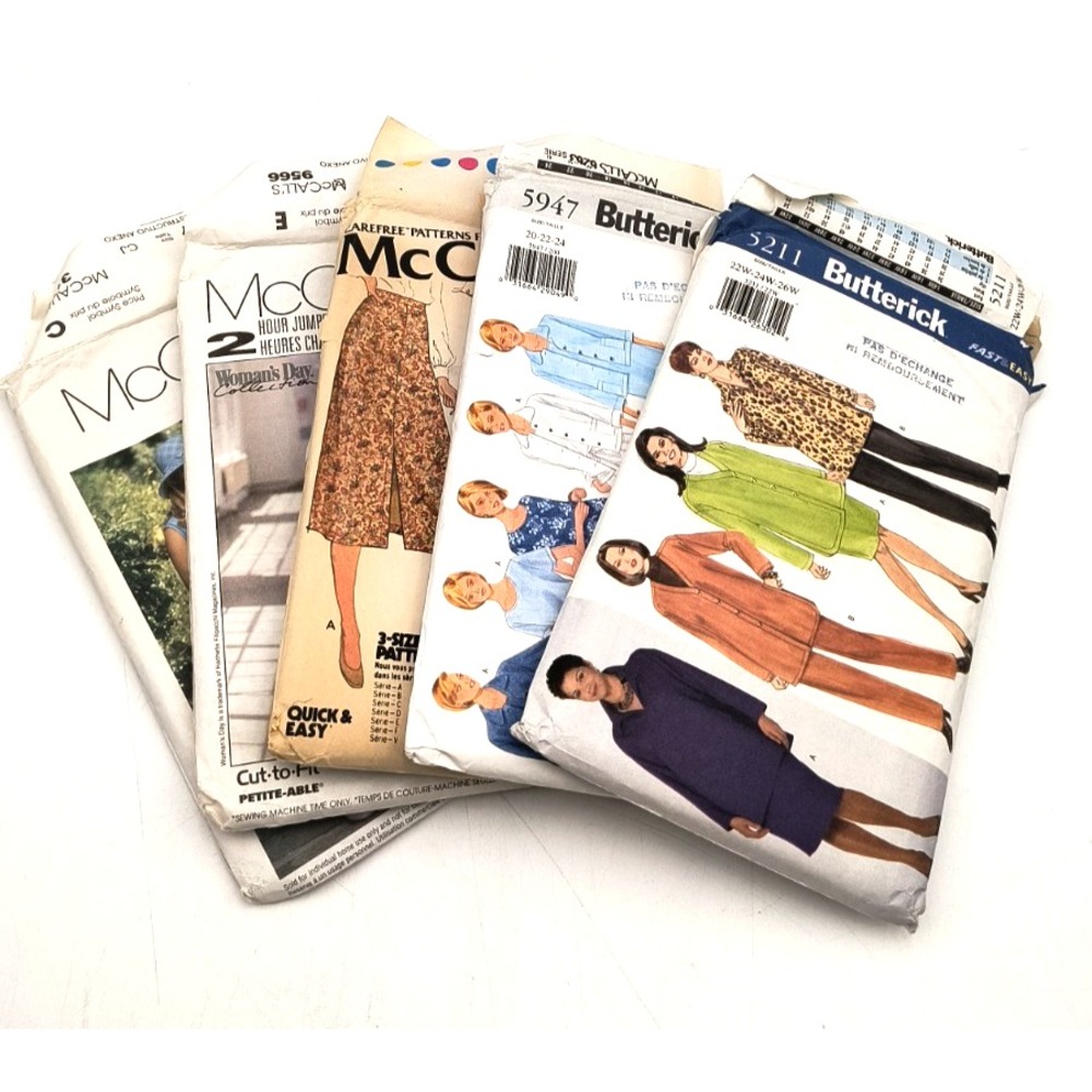 5 Vintage Sewing Patterns Lot Butterick McCalls Womens Dresses Skirts Plus Size